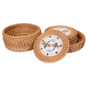Posavasos cuadrados de ratán ecológicos para taza de café, posavasos para bebidas, café, té, accesorio de cocina, posavasos de ratán de estilo clásico - Product Image 5