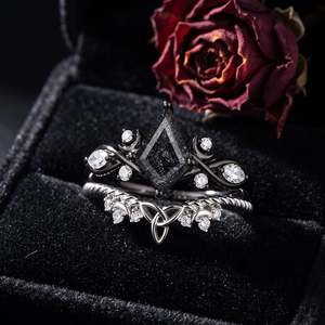 Jeulia <b>Celtic</b> Moon Kite Cut Black Rutilated Quartz Engagement <b>Ring</b> Set - Product Image 5