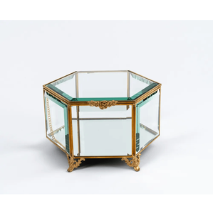 Boîte en verre de forme ovale décorative en laiton/verre boîte à bijoux organisateur de stockage pour bague boucle d'oreille collier boîtes à bijoux - Product Image 4