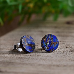 Premium minuscule Lapis argent goujons petites boucles d'oreilles rondes en pierres précieuses bleu Lapis Lazuli goujons pour femmes bijoux cadeaux de pâques pour les femmes - Product Image 2