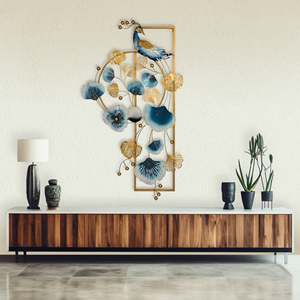 Décoration murale élégante en métal géométrique motif paon pour salon, couloir et restaurants - Product Image 1