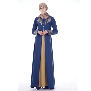 Último estilo mujeres Hijab Abaya Floral impreso musulmán mujeres vestido transpirable Color sólido vestido largo Abaya al por mayor - Product Image 4