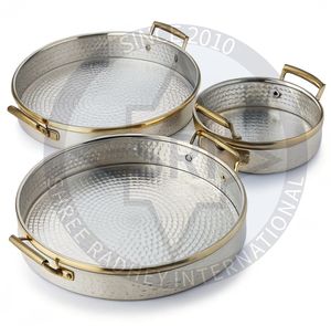 Luxury Home Metal <b>Tray</b> Set Polished Plate Dish Eco-Friendly Multipurpose Serving <b>Tray</b> for Food <b>Drink</b> & Gifts for Weddings - Product Image 1