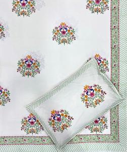 Drap de lit 100% coton Jaipuri fabriqué à la main avec taie d'oreiller ensemble main bloc imprimé drap de lit en coton doux avec motif de bordure - Product Image 5