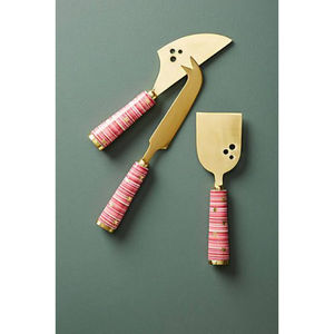 Offre spéciale Service à fromage avec logo personnalisé Design unique Poignée Ustensiles de cuisine Argenterie Vernis miroir en acier inoxydable PVD or bambou - Product Image 1