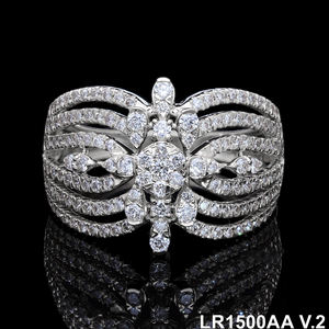 Anillo de oro blanco de 14 quilates con motivo floral intrincado, exquisito diseño de ajuste de micropavé de varias filas - Product Image 2