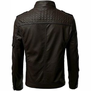 Winter Casual <b>Genuine</b> <b>Leather</b> <b>Jacket</b> <b>Men</b> Custom Embroidery Logo Stand Collar Front Design Waterproof Breathable Plus Size - Product Image 6