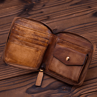 Dompet pria Vintage kustom perjalanan bisnis grosir dompet ritsleting kulit pedesaan tempat kartu bisnis RFID dompet ritsleting bergaya