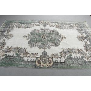 พรมตุรกี ขนาดใหญ่ 5.3x8.9 ฟุต พรมขนสัตว์สีเขียวขาว - Product Image 2