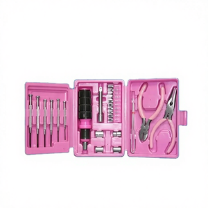 Набор розовых бытовых инструментов из 25 предметов, углеродистая сталь, для ремонта дома, с портативным кейсом, оптовая продажа OEM - Product Image 1