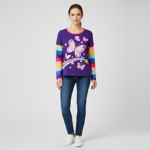 <b>Ladies</b> Full Sleeve Knitted <b>T</b>-<b>Shirts</b> Solid Pattern Digital Printing Mercerized Cotton Soft Breathable Stylish Trendy Casual <b>Long</b> - Product Image 5