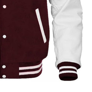 Chaqueta Varsity de béisbol de lana ligera para hombre, letras lisas en blanco, Mangas de cuero bordadas, cuello levantado, colocación frontal - Product Image 6
