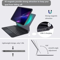 Keyboard Ajaib untuk iPad S7/S8/S9 10.9 Inci, Sarung Keyboard Kulit Magnetik dengan Multi-Touchpad dan Lampu Latar