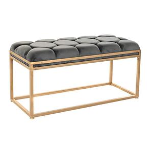 Pouf moderne capitonné avec structure en métal doré, revêtement en cuir PU blanc, meuble de salon, best-seller, banc en métal - Product Image 5