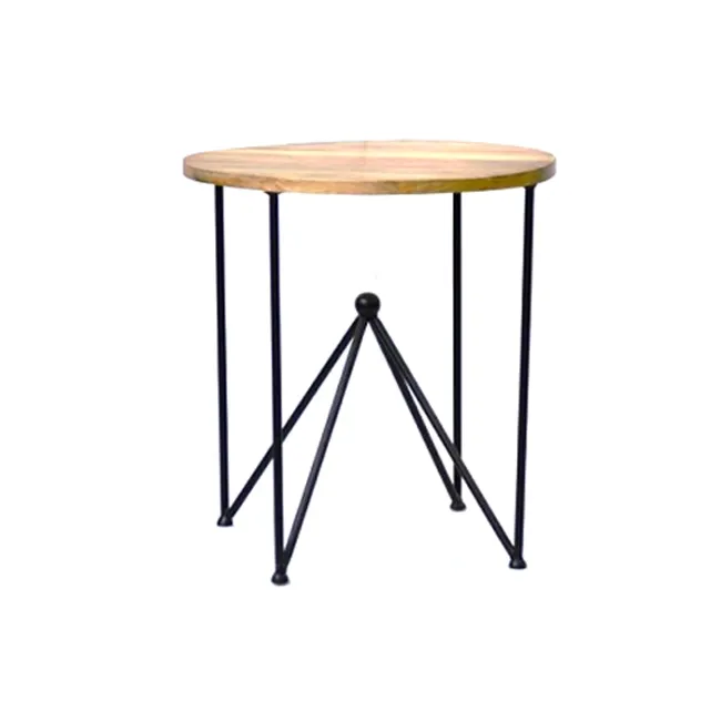 नया टेबल कलेक्शन, वायर पिरामिड आयरन ब्लैक कलर फ्रेम टेबल के साथ गोल आकार का लकड़ी का टॉप, फैंसी हाई सेलिंग डिज़ाइन होम डेकोर