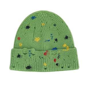 Chapeau d'hiver avec logo personnalisé Casquette de pêcheur tricotée Bonnet court en détresse peint à la main Bonnet jacquard d'hiver à la mode Hip Hop - Product Image 3