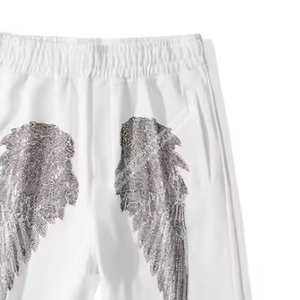 Shorts de survêtement personnalisés en strass blancs Shorts de survêtement en strass en meilleur matériau Shorts de survêtement en strass de style tendance à vendre - Product Image 3