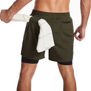 2-en-1 Short de gymnastique pour homme en toile respirante à séchage rapide pour course à pied Sports Track Workout Mid Waist Casual Solid - Product Image 2