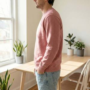 Sweat-shirt à col rond en coton 100% de haute qualité, 370 grammes, uni, teint, minimaliste, rose poussiéreux, épaules tombantes - Product Image 3