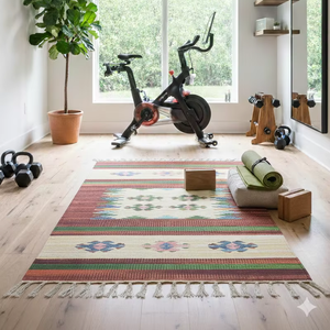 Alfombra de Algodón Afelpada Floral Moderna Hecha a Mano, Reversible, Lavable a Máquina, Grosor Personalizable, para Hogar, Camping, Viajes y Picnic - Product Image 1