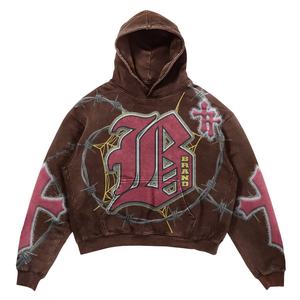 เสื้อฮู้ดซักกรดสำหรับผู้ชายแบบวินเทจปรับแต่งได้ลายนูน3D ผ้าฝ้าย100% มีฮู้ดสำหรับฤดูหนาว - Product Image 2