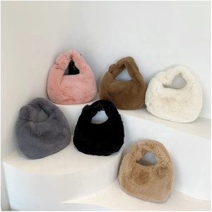 Winter Fashion Small Cute Custom Plush Handbag <b>Fur</b> Tote Fluffy Bag for Women Closure and Pearl Chain Shoulder Strap - Product Image 2