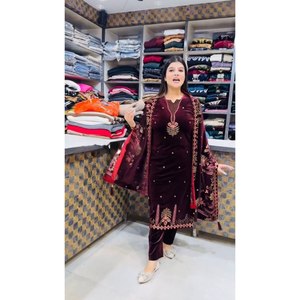 Nuevo Conjunto de Fiesta Vintage de Terciopelo de Viscosa con Diseño de Alta Costura, Top y Dupatta, Parte Inferior Completamente Cosida con Bordado Pesado, Venta al por Mayor OEM ODM - Product Image 6