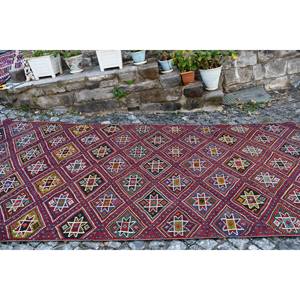 พรมตุรกีวินเทจชนเผ่าสีแดงสีขาวขนาด5.4X11ฟุตขนาดใหญ่ผ้าขนสัตว์ด้านหลังเป็นภาพแอบสแตรกต์ทรงสี่เหลี่ยมผืนผ้าพรมห้องขนาด10มม. - Product Image 4