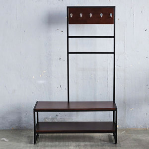 Silla para cambiar zapatos con percheros integrados, estructura de madera y hierro - Zapateros y soportes para zapatos Modelo KG68060 - Product Image 3