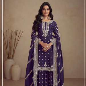 Invierno atemporal estilo elegante pesado Semi-Chinon seda Shalwar Kameez codificación bordado Santoon forro para adultos indio paquistaní - Product Image 1