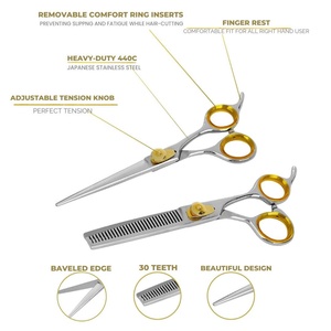 Ensemble de coupe de cheveux de barbier professionnel de haute qualité pour droitier poignée en acier inoxydable ciseaux Type de lame droite rasoir amincissant - Product Image 2