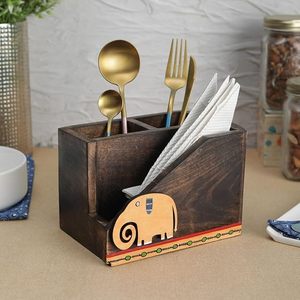 Soporte de cubiertos de metal decorativo duradero perfecto para exhibir en mesas de comedor mientras mantiene los utensilios organizados ordenadamente - Product Image 1