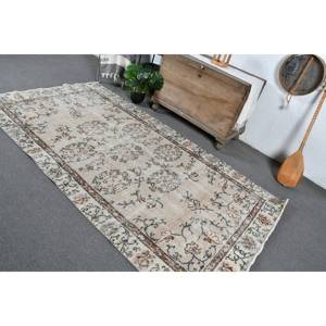 Vintage Classic Tabriz Style Turkish Rug 4ft X 8.7ft Handmade <b>Wool</b> Beige <b>Brown</b> Patchwork Pattern Latex Backing for Teen Living - Product Image 5
