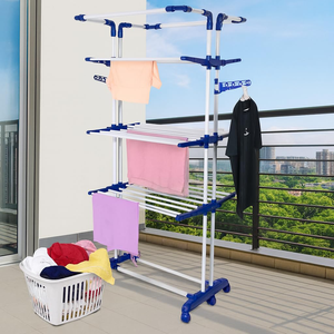 Parasnath ขาตั้งผ้าสีฟ้าเหล็ก3เสาแขนพับหลายอันพร้อมล้อละหุ่งท่อเคลือบอีพ็อกซี่สำหรับใช้ในระเบียง - Product Image 4