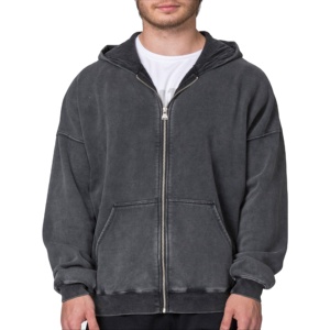 Meilleure qualité respirant 400GSM français éponge polaire pierre lavage sweats à capuche goutte épaule grande taille Vintage lavage unisexe sweats à capuche ZipUp - Product Image 1