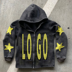 Sweat à capuche en coton 100% de haute qualité, lavage à l'acide, logo personnalisé brodé, sweat à capuche surdimensionné lourd, délavé, en molleton français - Product Image 2