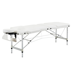 HOMCOM Lit de massage professionnel pliant portable en aluminium blanc 215x60x61-84cm - Product Image 1