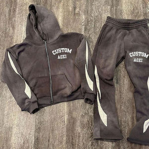 Chándales de lavado ácido para hombre, chándal de lavado ácido con cremallera de 2 piezas a precio razonable, conjunto de ropa informal de algodón 100% para hombre - Product Image 2