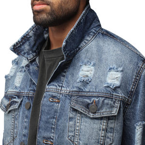 Haute qualité hommes décontracté Hip Hop col rabattu Denim Jeans vestes personnalisé Style de rue pour l'hiver prix de gros - Product Image 4