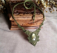Pierre précieuse de labradorite lisse de conception unique avec de petites perles en laiton collier de macramé bijoux réglables pour le cadeau de couple de la Saint-Valentin
