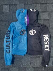 Applique personnalisée broderie fermeture éclair en soie à capuche poids lourd 450gsm fermeture éclair à capuche Boxy Fit fermeture éclair strass sweats à capuche 2025 - Product Image 3