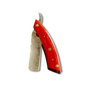 Maquinilla de afeitar de corte recto de acero de Damasco hecha a mano, afeitado en húmedo, cuchillo de peluquero, mango de madera Pakka naranja para cara corporal, cuchillo Industrial DIY - Product Image 1