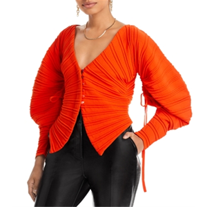 Cardigan Lungo in Maglia Cult Gaia Blair Arancione in Acrilico con Cappuccio e Design Stampato per Autunno e Inverno Taglia L - Product Image 1