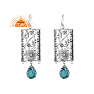 Vente chaude Oxydé Sterling Silver Doublet Santamaria Aquamarine Quartz Gemstone Dangle Boucle D'oreille Fabricant De Bijoux Personnalisé - Product Image 1