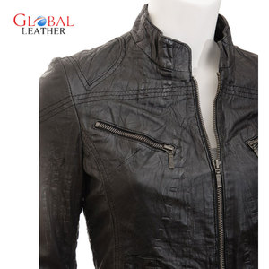European Style Real <b>Sheepskin</b> Women's Leather <b>Jacket</b> with Stand Collar Knitted Processing Breathable Feature - Product Image 2