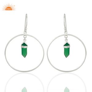 Boucles d'oreilles pendantes en argent sterling 925 plaqué or 18 carats avec pierre précieuse en onyx vert naturel pour femmes, fabricant de bijoux - Product Image 4