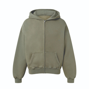 Sweat à capuche zippé de haute qualité couleur marron avec deux poches avant Streetwear personnalisé sweat à capuche uni en molleton lourd - Product Image 1