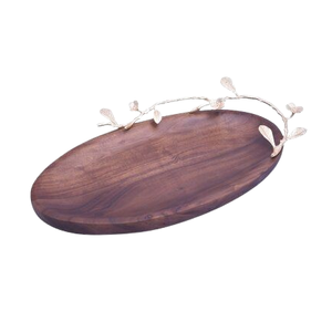 Bandeja para servir comida de madera de diseño único con mango de diseño de hoja Tamaño y forma personalizados hechos a mano Servicio de té y café - Product Image 1