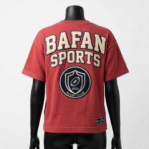 T-shirt de rugby pour femme, coton jersey premium 180 GSM, rouge uni, logo brodé personnalisé, t-shirt de rugby en coton pour femme - Product Image 3