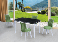 Ensemble de salle à manger extensible 6 chaises avec plateau en verre trempé, pieds en métal, design moderne et imperméable pour la maison, la villa ou le bureau